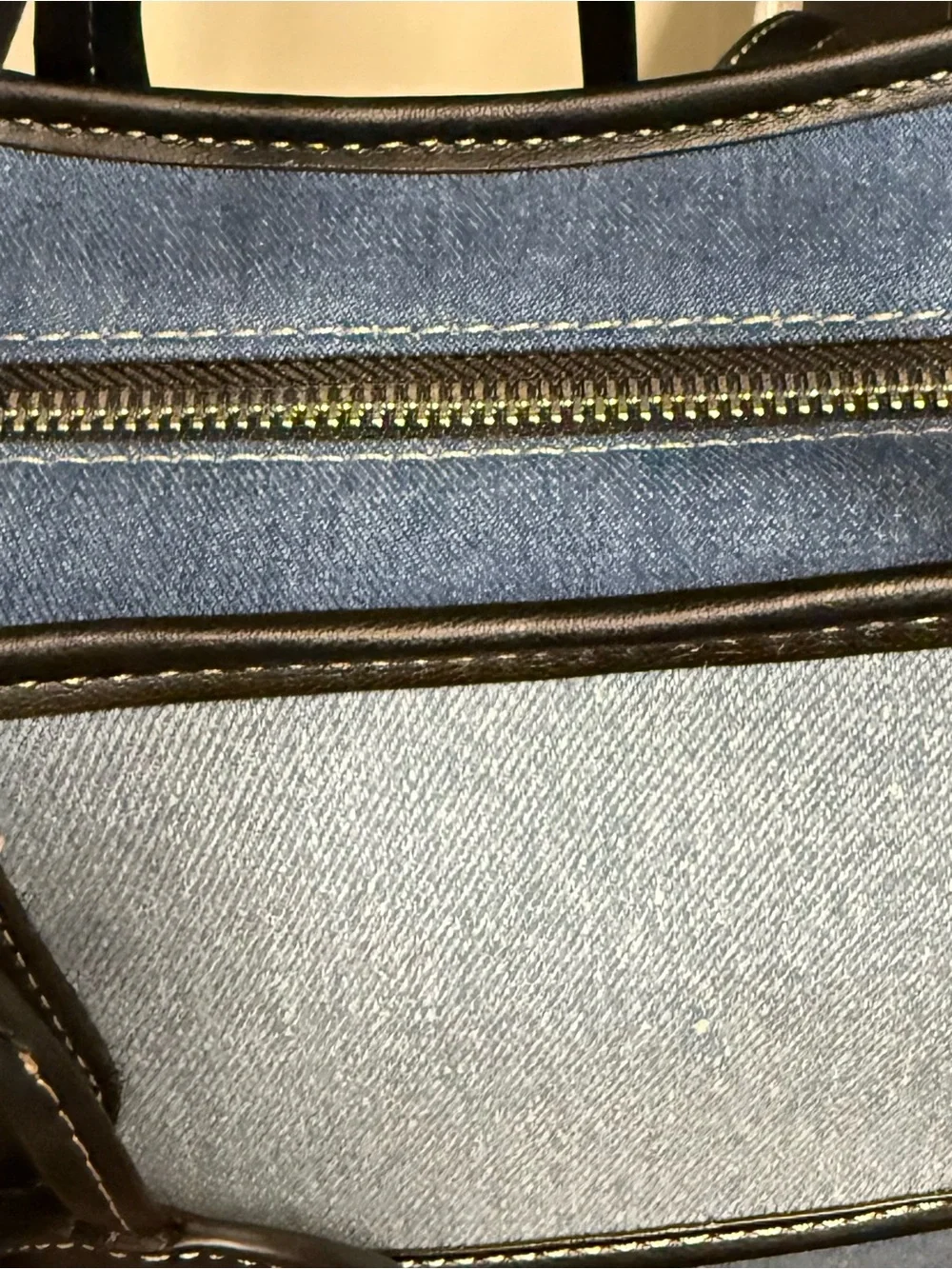 DKNY Blue Patchwork Denim Tote with Black Trim New